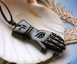 Bone Pendant on Cord necklace: Hand of Buddha with Eye - 34 mm