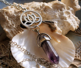 Pendle-Pendant on Necklace with Lotus & Amethyst - approx 64 mm long - L/M