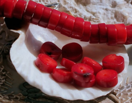 set/5 Beautiful Red Coral Beads - Heishi - 11x4 mm