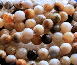 set/6 beads: Bamboo Leaf AGATE - Round FACETED - 8 mm