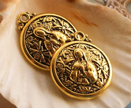 1 double-sided Pendant/Charm: Mary - 24 mm - Antique Silver or Gold tone