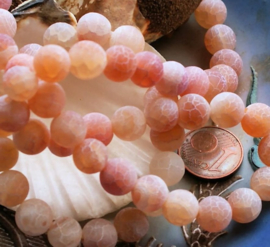 set/6 beads: Dragon Scale Agate - Round - 8,2 mm - Frost - Yellow-White or Orange-Cream-Off White