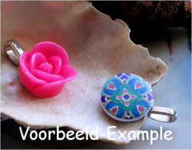 set/4 Cabochons: Wood with Floral decoration - 15 mm