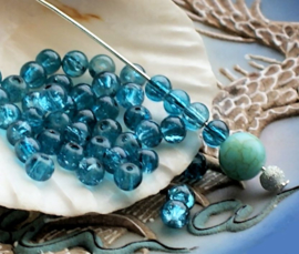 set/20 beads: Crackle - Round - 4,5 mm - Petrol-Blue