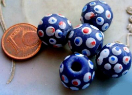 set/4 Krobo TRADE BEADS from Ghana - Glass - approx 12-13 mm - Dark Blue