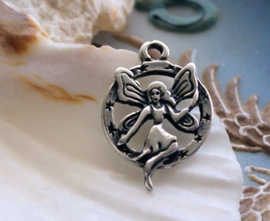 1 Charm: Fairy with Stars - 22 mm - Antique Silver tone