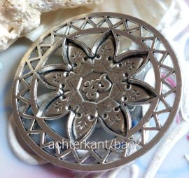 Large Pendant/Connector: Lotus with Aum symbol - 47 mm - Antique Silver tone