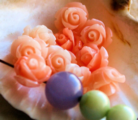set/2 Detailed beads: Lucite Flower - Rose - 10x8 mm - Various shades