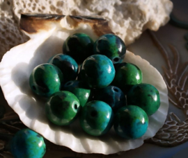 set/3 grote kralen: Prachtig Im. CHRYSOCOLLA - Rond - 10 mm - Groen Azuurblauw