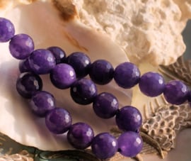 set/6 beads: Candy JADE - Round FACETED - 8 mm - Violet Purple