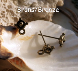 set/2 (= 1 paar) Oorbel Knop - Ear-stud - BALI - Antiek Zilver of Brons Kleur