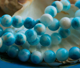 set/6 beads: JADE - Round - 8 mm - Aqua Blue-Turquoise White