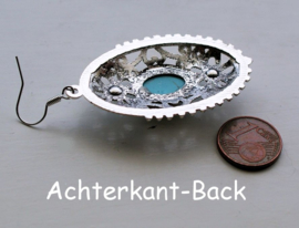 Paar Oorbellen: Ornament - Antiek Zilver Kleur + Turquoise Howliet - 60 mm