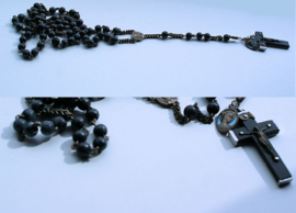 Antique French Rosary with Mary medal from Lourdes - Black