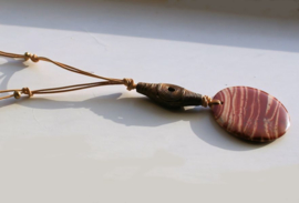 C&G Leather Cord Necklace: African Red Jasper & Brass Ashanti Bead
