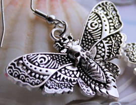 Paar Oorbellen: Doodshoofd-Vlinder - Antiek Zilver kleur