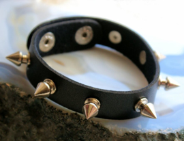 Metal Punk Goth Bracelet of Faux Leather and Antique Silver Tone Studs Spikes