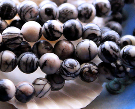 set/6 beads: Spiderweb-Jasper - Round - 8,5 mm - Black Gray