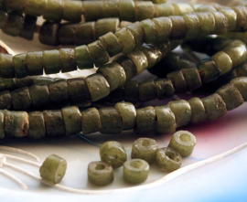 set/10 Vintage Krobo TRADE BEADS from Ghana - Glass - 7x4 mm - Green