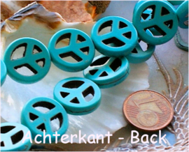 set/2 beads: Howlite - PEACE - 25 mm - Turquoise tone