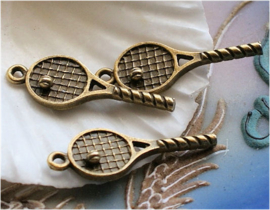 1 Charm: Tennis Racket + Ball - 29 mm - Antique Brass/Bronze tone