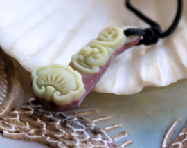 Small Pendant: Lucky Bat + Lotus Flower Leaf - Zi Pao Jade - 28x11 mm