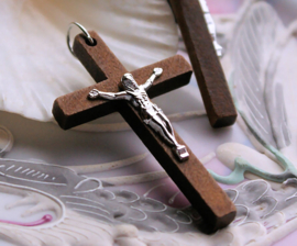 Pendant: Rosary Crucifix - 55 mm - Wood and Metal