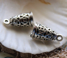 1 Charm: Tibetan Buddhist Prayer Bell - 24x10 mm - Antique Silver Tone