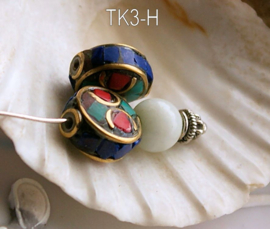 1 handmade Tibetan Bead: Brass with Turquoise & Red Coral - various options - TK3