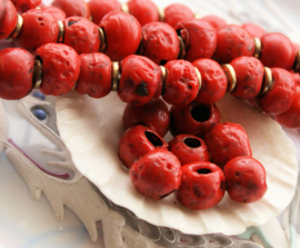set/7 handmade Tibetan Beads - approx 10x8mm - Coral Red Glass