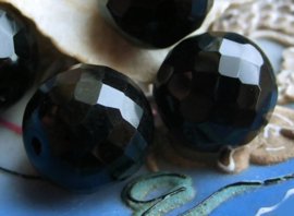 1 Large Bead: CZECH GLASS - Faceted - 16 mm - Black