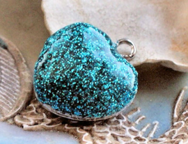 1 Enamel Charm: Heart - 23 mm - Turquoise
