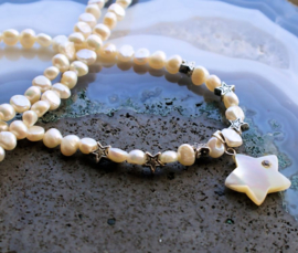 C&G Pearl Necklace: real Freshwater Pearls with Mother of Pearl Star - L