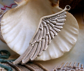 1 Pendant: Large Angel or Fairy Wing - 60 mm - Light Antique Silver Tone