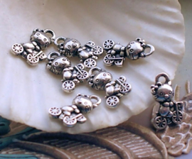 set/5 Charms: Kitty Cat on Bike - 12x8 mm - Antique Silver Tone
