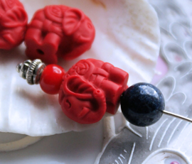 1 Beautiful Bead - CINNABAR - Elephant - 14x13 mm - Red