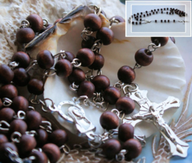 Rosary Necklace: wood with Mary ornament and crucifix - 2 colour options
