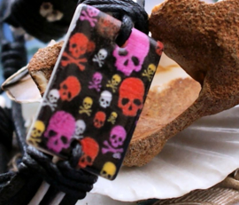 Bracelet: Skulls on Mother of Pearl - Genuine Leather, Cord & Shell - Punk Rock
