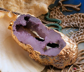 Pendant: Lilac Titanium Quartz Druze -  with Tourmaline or Apatite or Rose Quartz