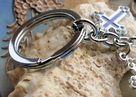Key or Purse Ring: Crosses with Enamel & Rhinestones