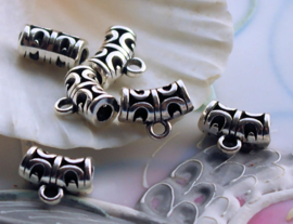 Set/5 Beads: Tube Connector for Charm - 12 mm - Antique Silver Tone