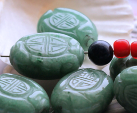 1 large Bead: Green Aventurine - Engraved Symbol - 25x19x10 mm - Celadon Green