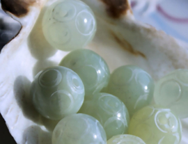 1 large Tibetan Prayerbead - Carved JADE - Round - 12 mm - Pale Green