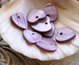 set/5 Charms/Beads: Mother of Pearl Shell - HEART - 12 mm - Amethyst Purple, Purple or Pink