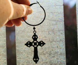 Black Lace Cross Oorbellen Ringen - Zwart - Black Metal Occult Goth