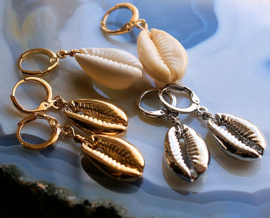 Paar Oorbellen met Cowry Schelpjes - Goud/Zilver/Echte Schelpjes