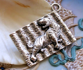 Diagonal Pendant: Tiger - 40x29 mm - Antique Silver tone