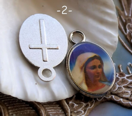 1 Hanger: Icoon - Maria Jezus Religieus - 25 mm - Antiek Zilver Kleur - Opties 1-10