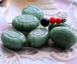 1 large Bead: Green Aventurine - Engraved Symbol - 25x19x10 mm - Celadon Green