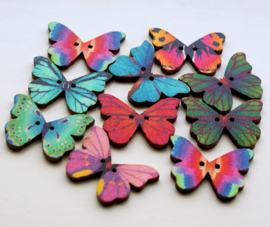 set/10 Beads/Buttons: Butterfly Wood - 28x21 mm - Mixed set